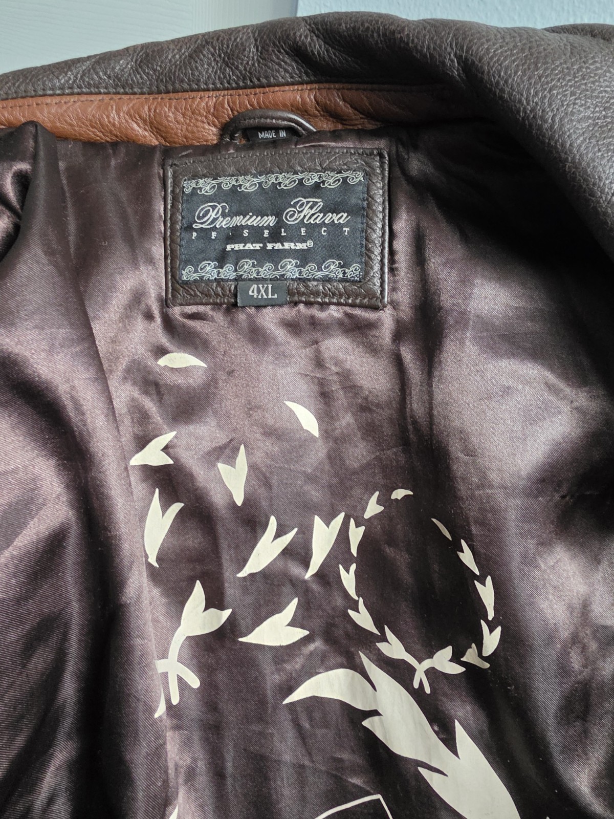 Phat Farm Premium Flava Select Mens Brown Leather Jacket 4XL
