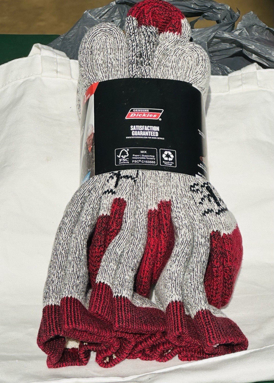 6 Pair ~ DICKIES ~ Cotton Blend Heavyweight ~ Red / Grey ~ Thermal Socks ~6-12