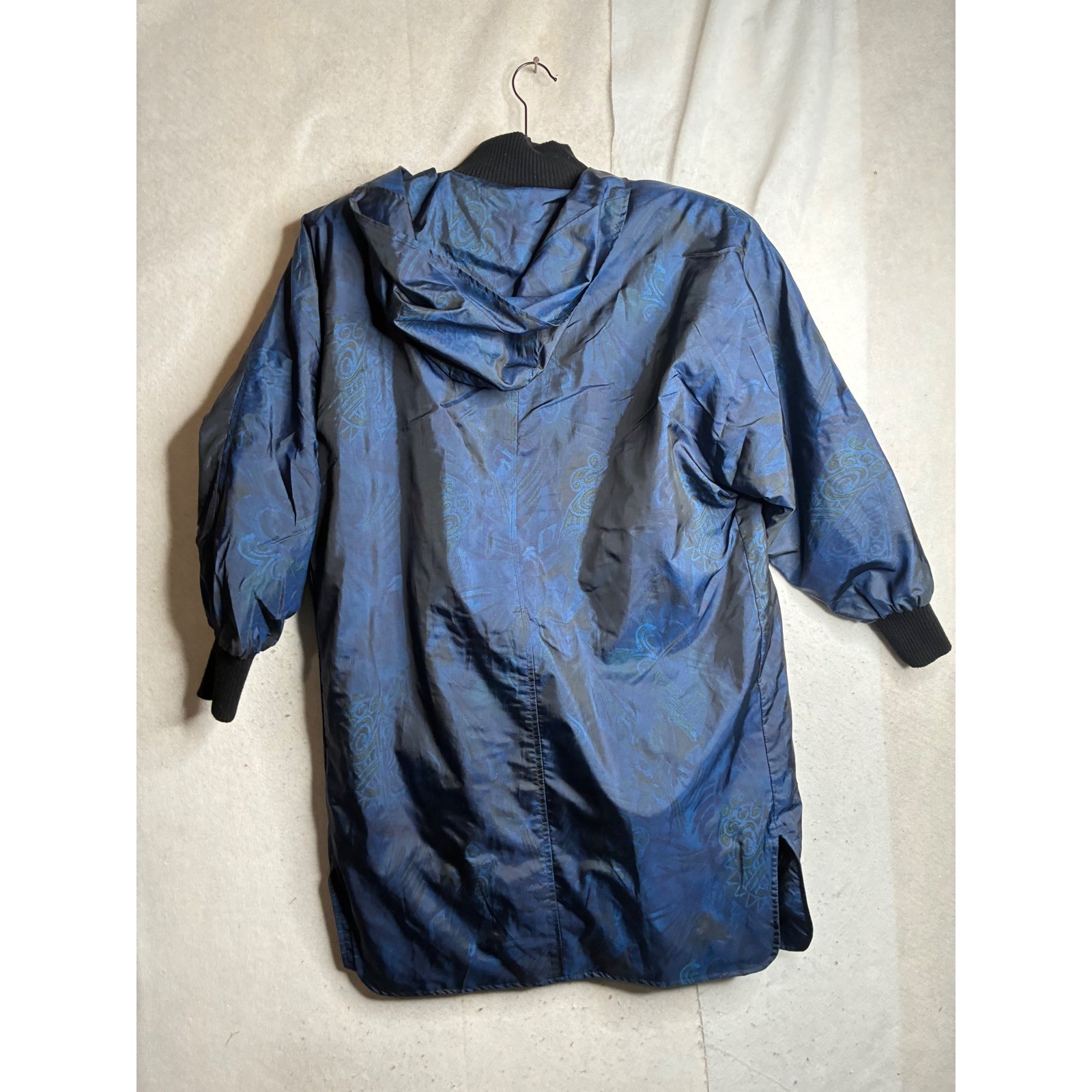 Monica Gray Vintage Blue Paisley Iridescent Hooded Parka Jacket Womens Medium