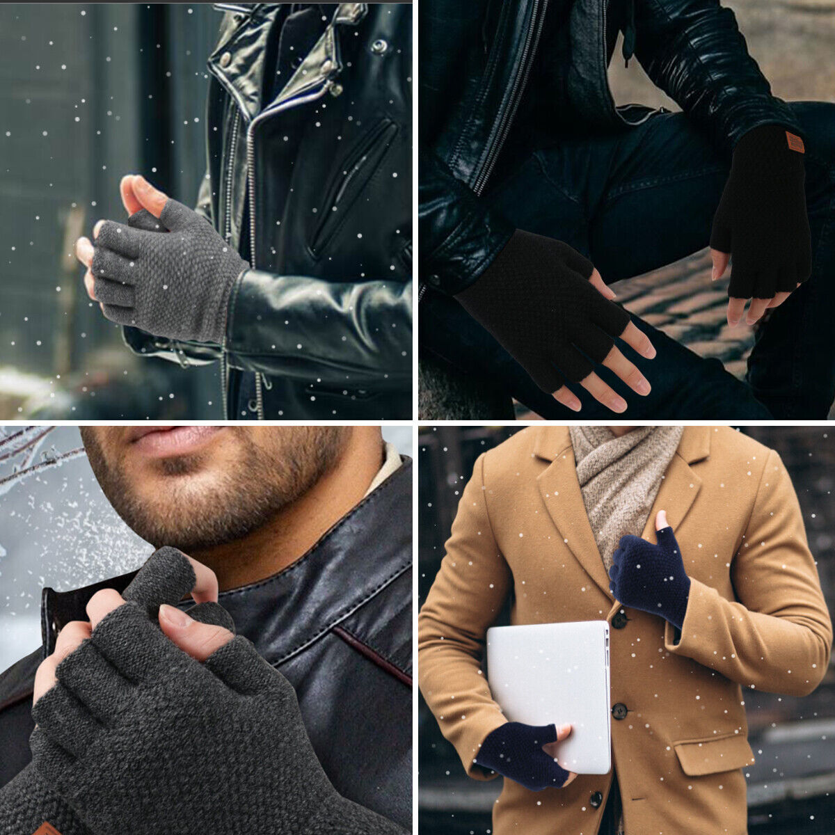 Winter Alpaca Wool Fingerless Gloves Thermal Men Knitted Half Finger Mitten