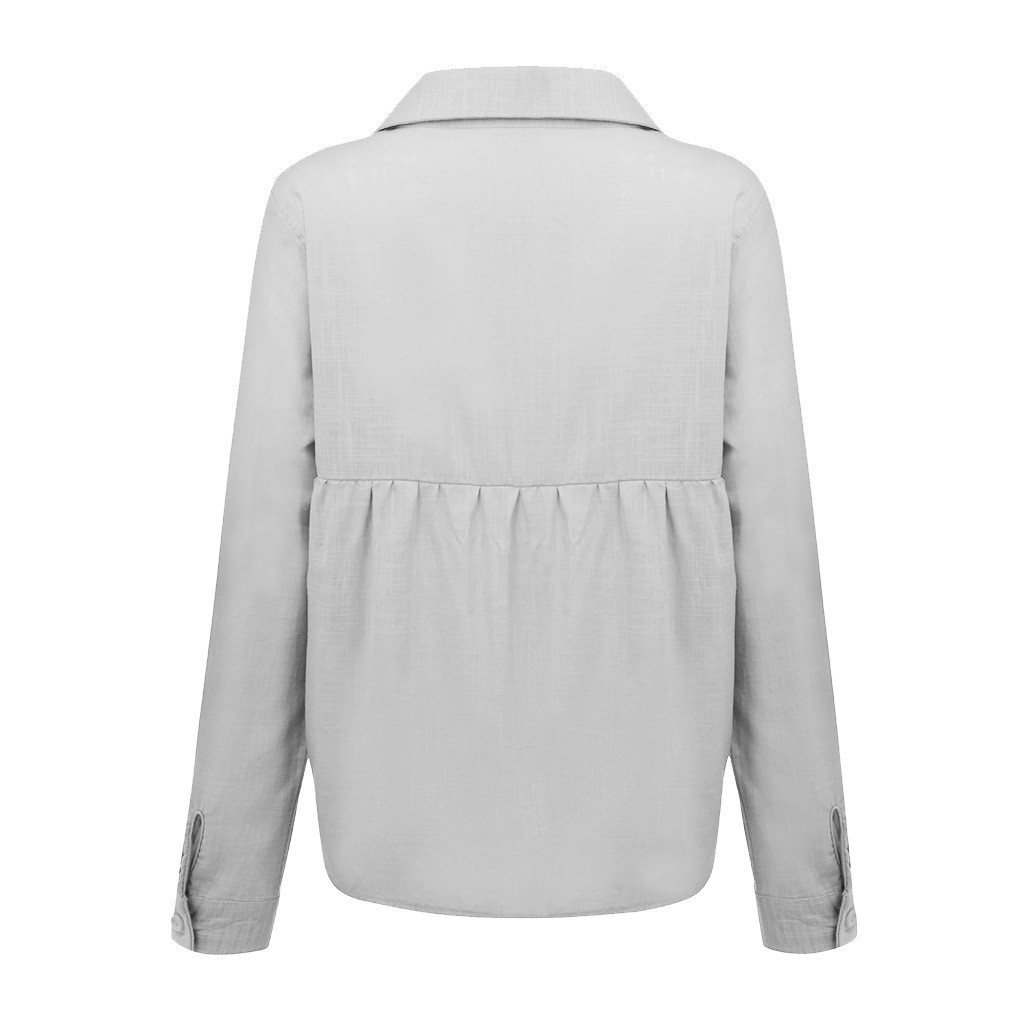 New Spring Autumn Women Solid Color Casual Loose Long Sleeved Linen Shirt Tops