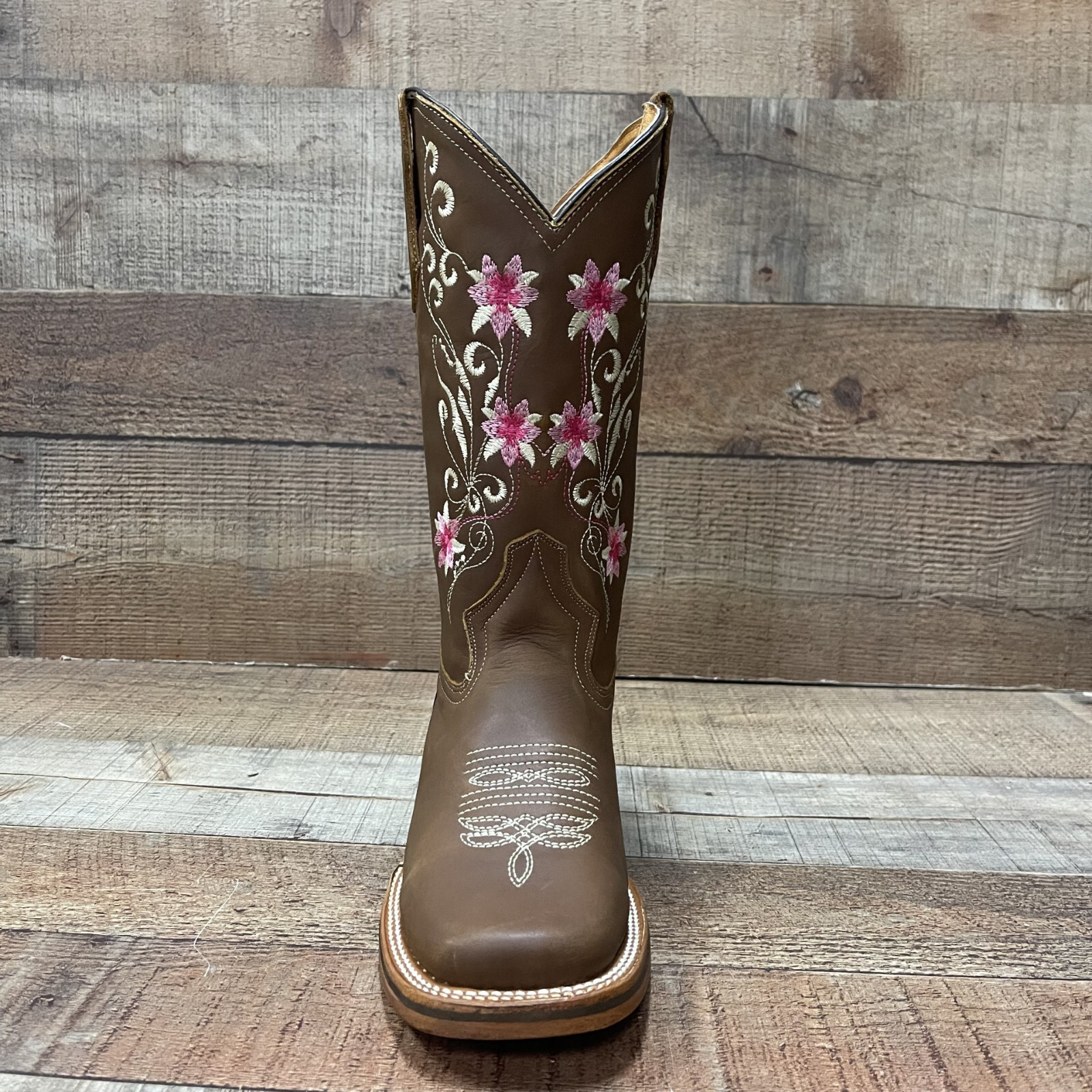 Women’s Western Rodeo Square Toe Cowgirl Boots Pink Flowers Nobuck Flor Rosa 804