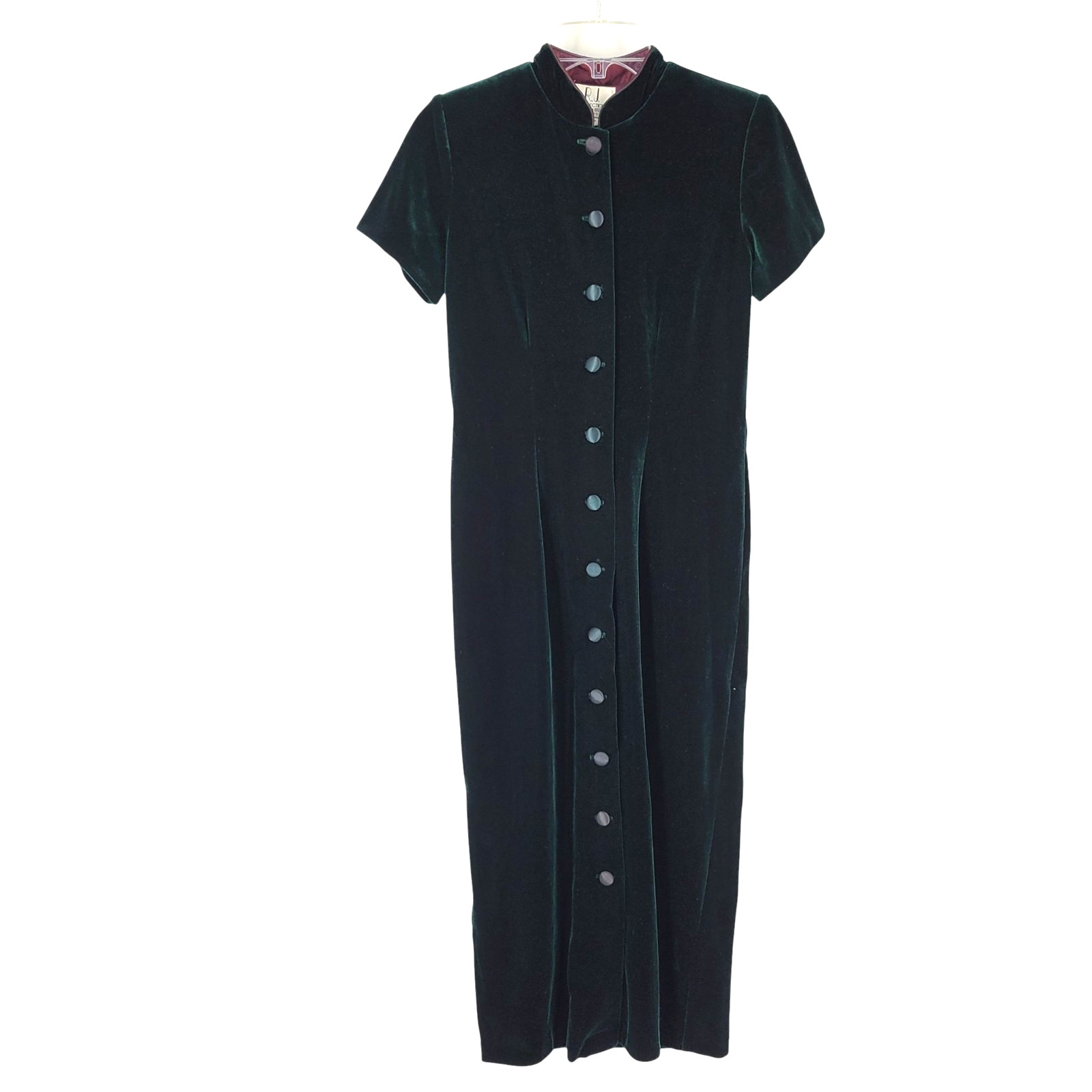 90s Velvet Midi Dress Button Front High Neck Goth Victorian 6P Witchy Academia