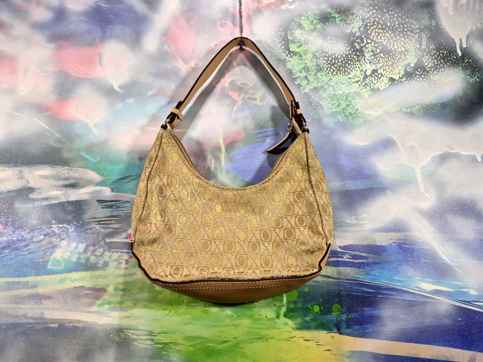 XOXO Vintage Monogram Jacquard Hobo Shoulder Bag with Orange Lining