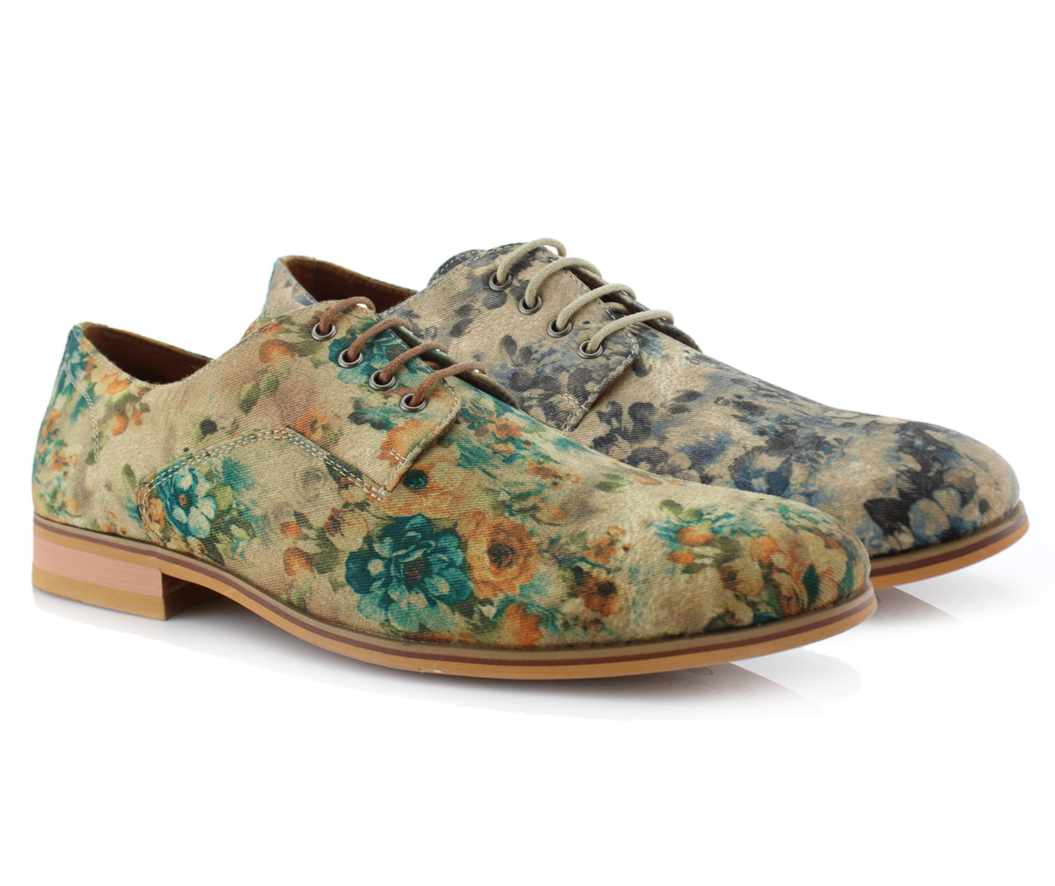 Polar Fox PACO Men’s Floral Print Fashion Dress Shoes Flower Textile Blucher