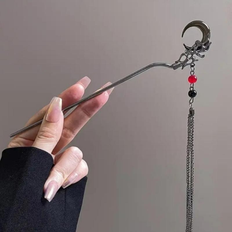 Retro Style Gray & Khaki Crescent Moon Chinese Hairpin Size 17 Cm