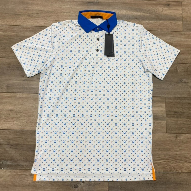 Greyson Golf AOP Workday Mens M All Over Print White Polo Stretch Performance