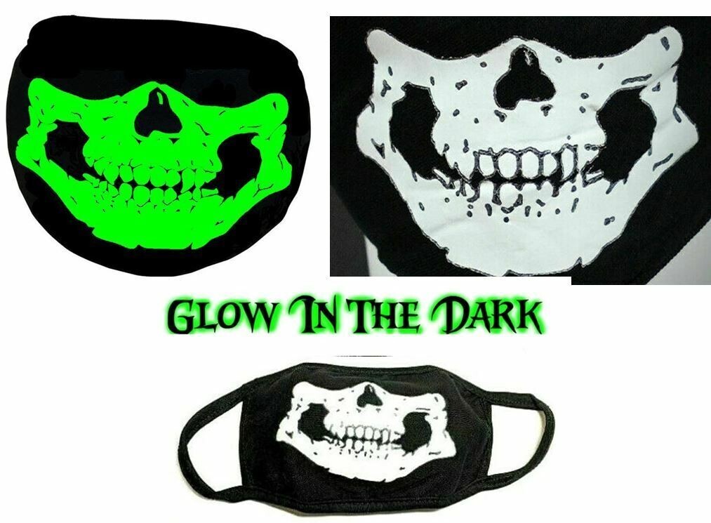 New Large Skull Black Face Mask Fashion Glows in the Dark Washable Reusable
