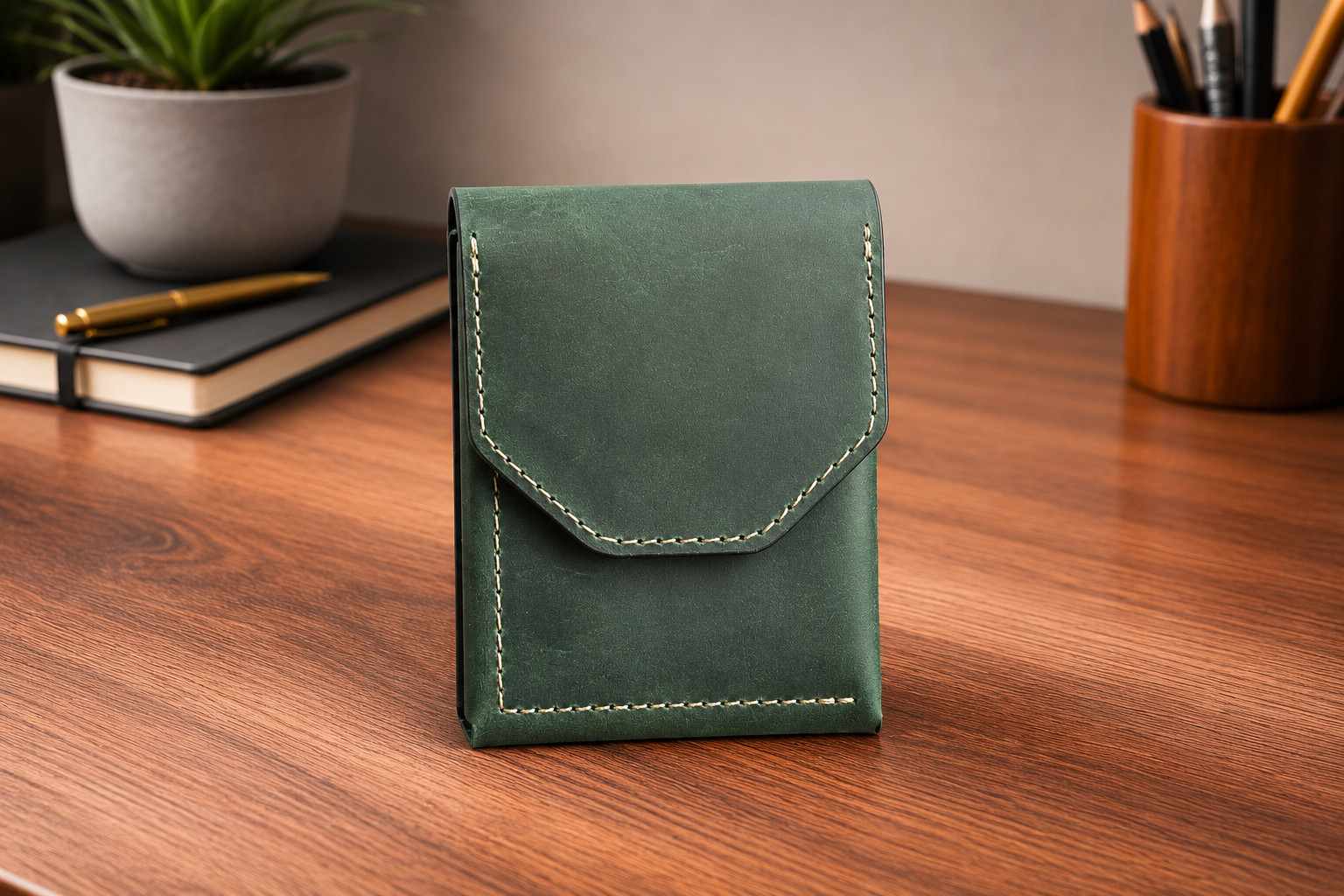 Leather Cash Wallet for Men, Slim Front Pocket Card Holder, Handmade Minimalist