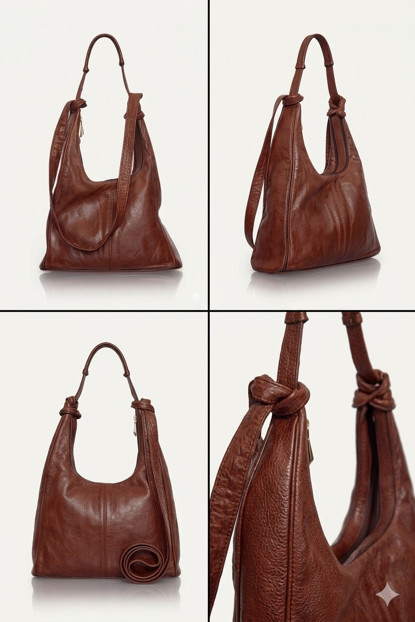 Large Brown Leather Hobo Bag Shoulder Handbag Women Soft Genuine Leather Tote
