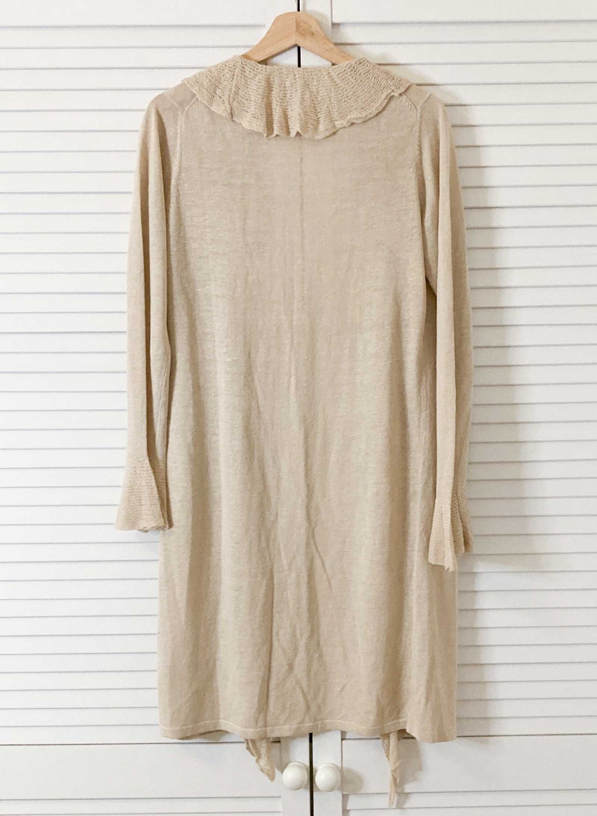 Autograph M&S Cardigan Size 12 Natural Beige Linen Blend Frill Trim Longline