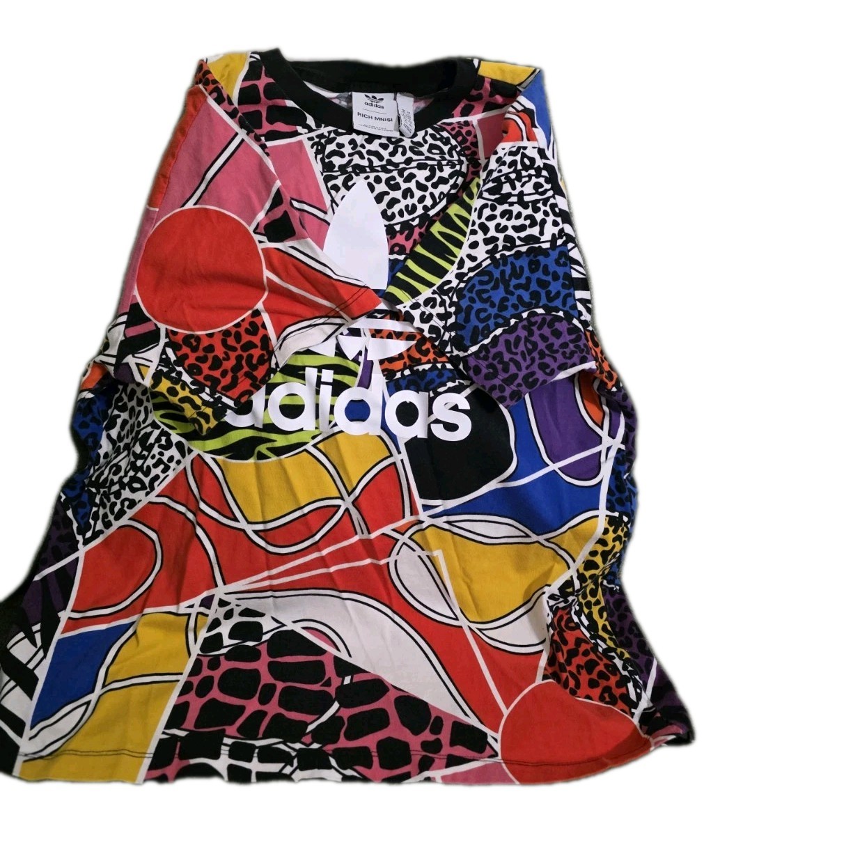 Adidas Shirt Women Large Multicolor Rich Mnisi Animal Print Allover Trefoil Logo