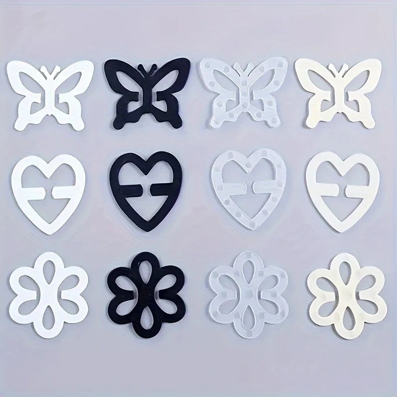 12Pcs Bra Strap Anti Slip Buckle Invisible Adjustable Butterfly Heart Clip