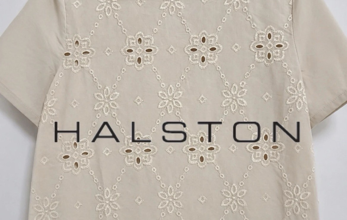 HALSTON Maternity M Beige Cotton Eyelet Floral Embroidered Blouse Zip