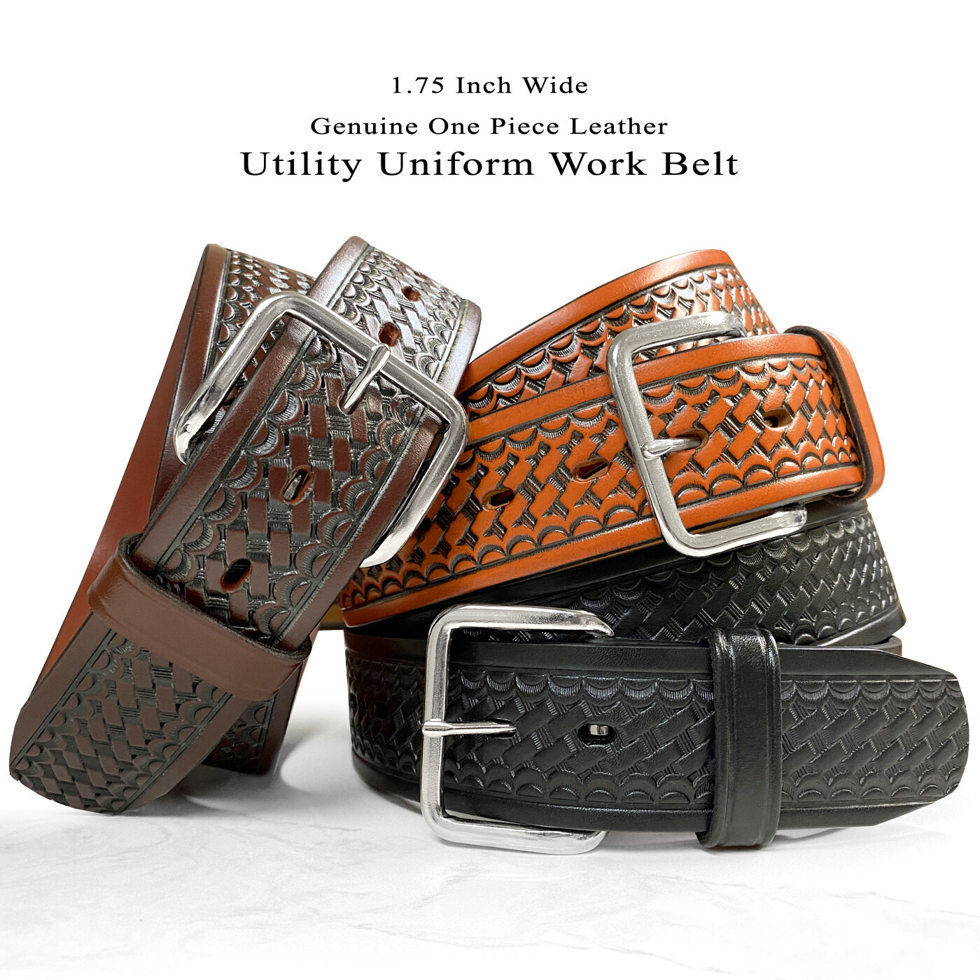 Durable Genuine Leather Men’s Basketweave Utility Uniform Work Belt 1-3/4″ Wide