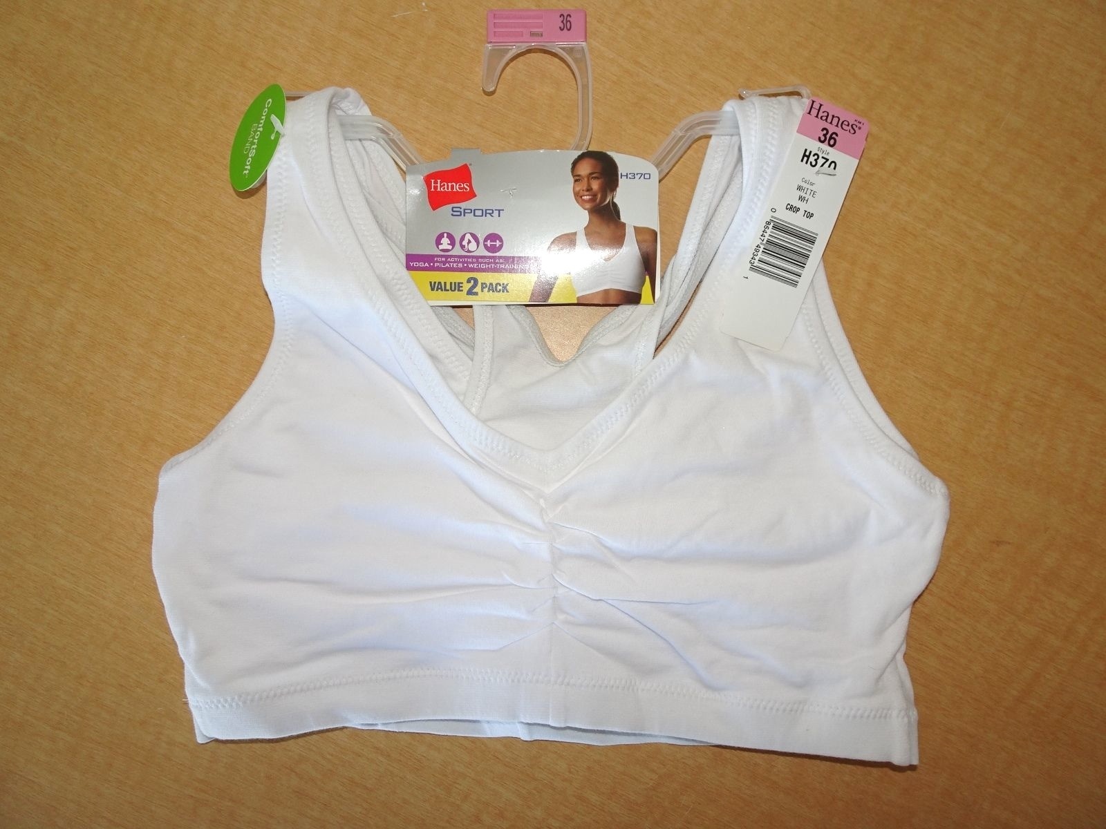 New – HANES Sport Pullover Sports Bra – 2 Pack #H370 – White -Sizes 34 to 48