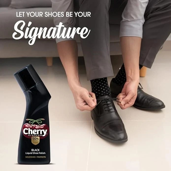 Cherry Blossom Liquid Wax Polish (Black) – 75 ml (Pack of 3)