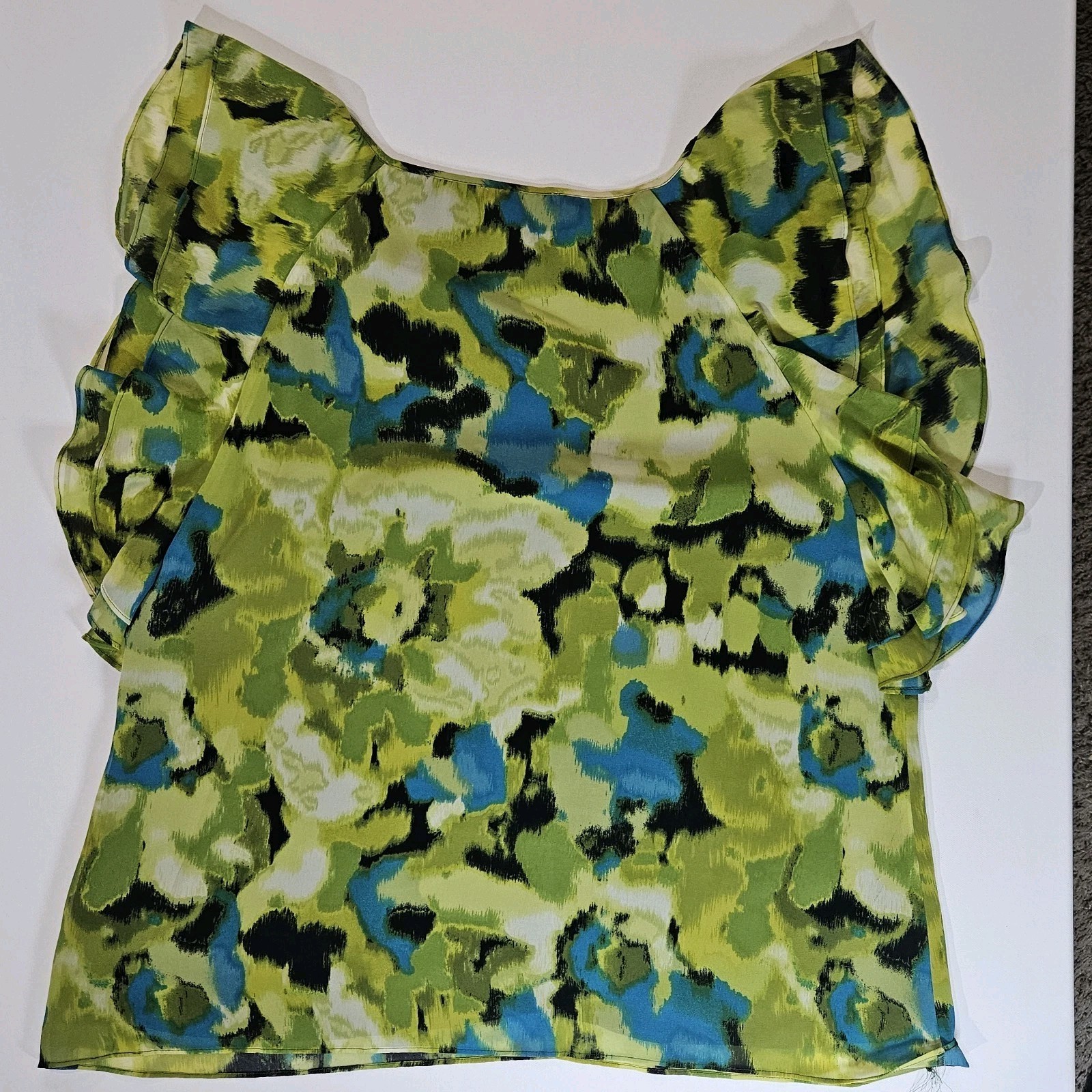 Zac & Rachel Blouse Womens Large Green Blue Floral Lightweight Cottagecore