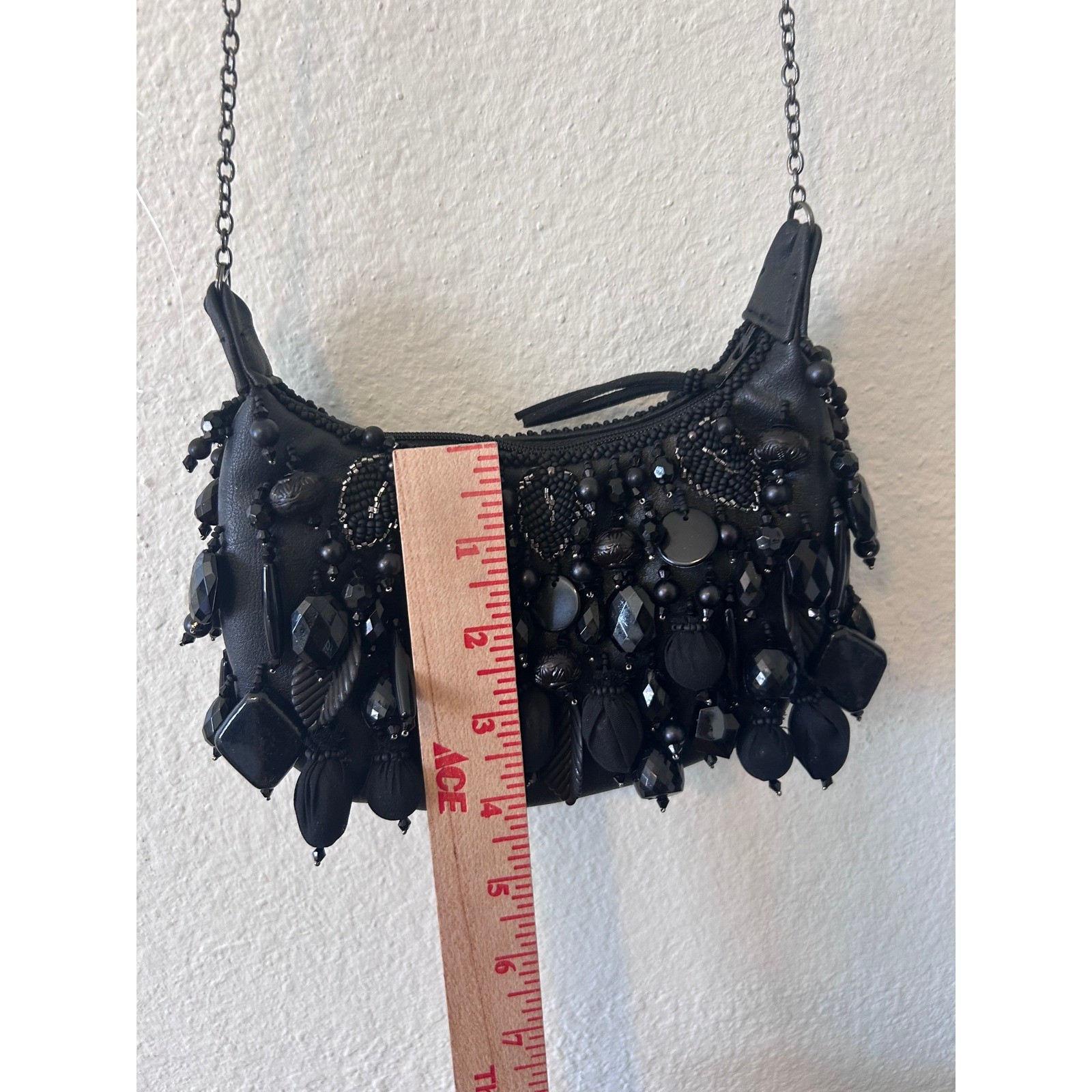 MARY FRANCES Handmade Black Beaded Bauble Mini Handbag Crossbody Chain Bag $215