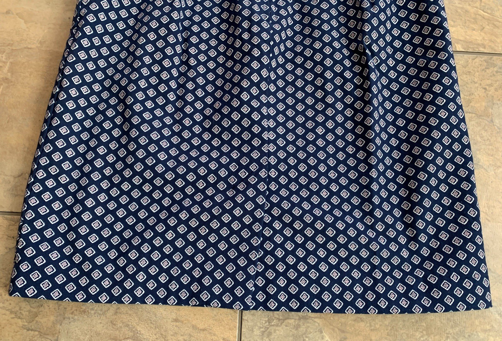 Vintage A Buyer California Sz 3 Geometric Belted A-line Navy Blue Skirt Made USA