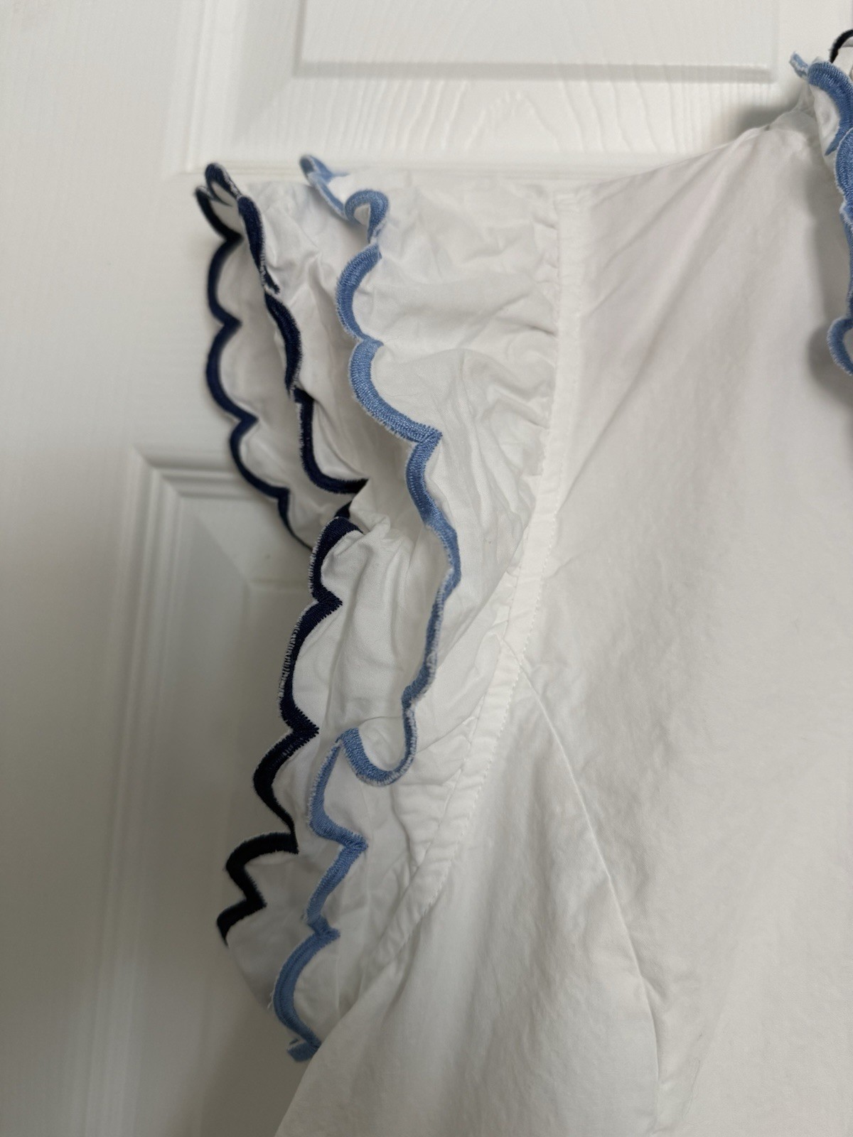 Umgee White Ruffle V-Neck Cotton Blouse L Cottagecore Romantic Farmhouse Boho
