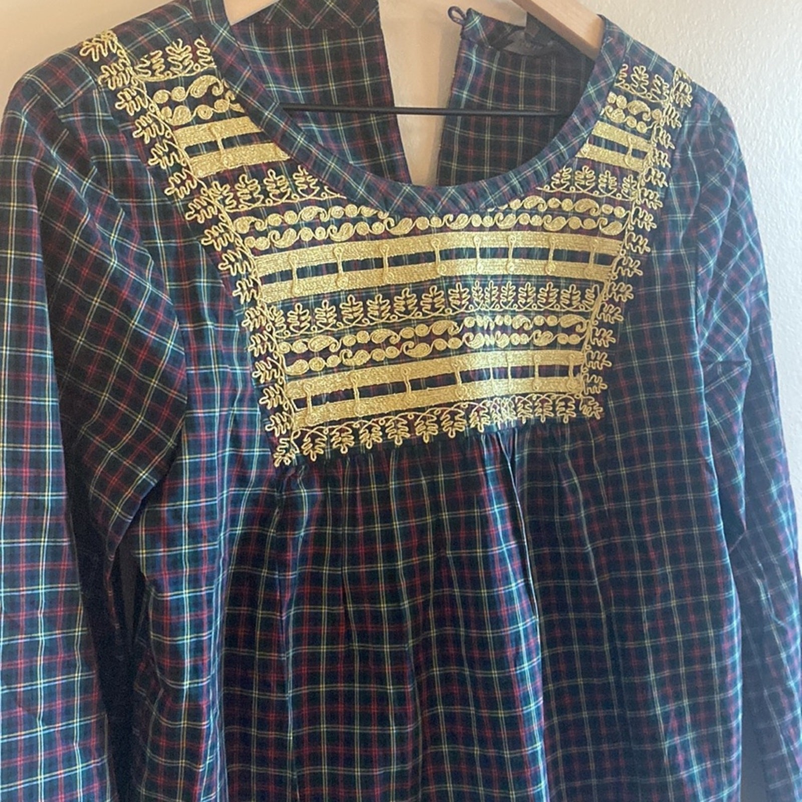 NWT J.Crew Embroidered Plaid Peasant Blouse Women’s XS 100% Cotton Boho