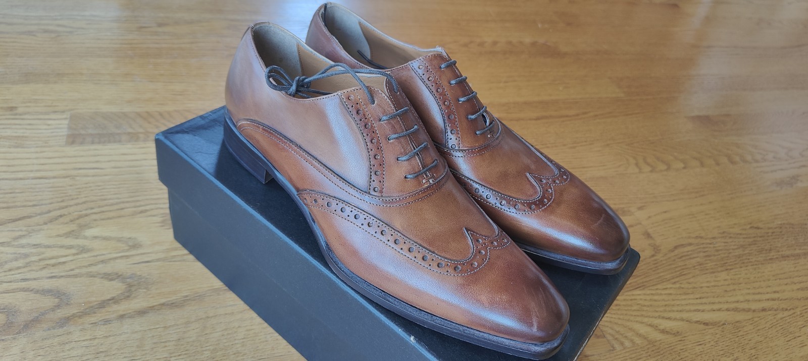 Kenneth Cole New York Made In Italy Brown Leather Brogue Oxford Dress Shoes