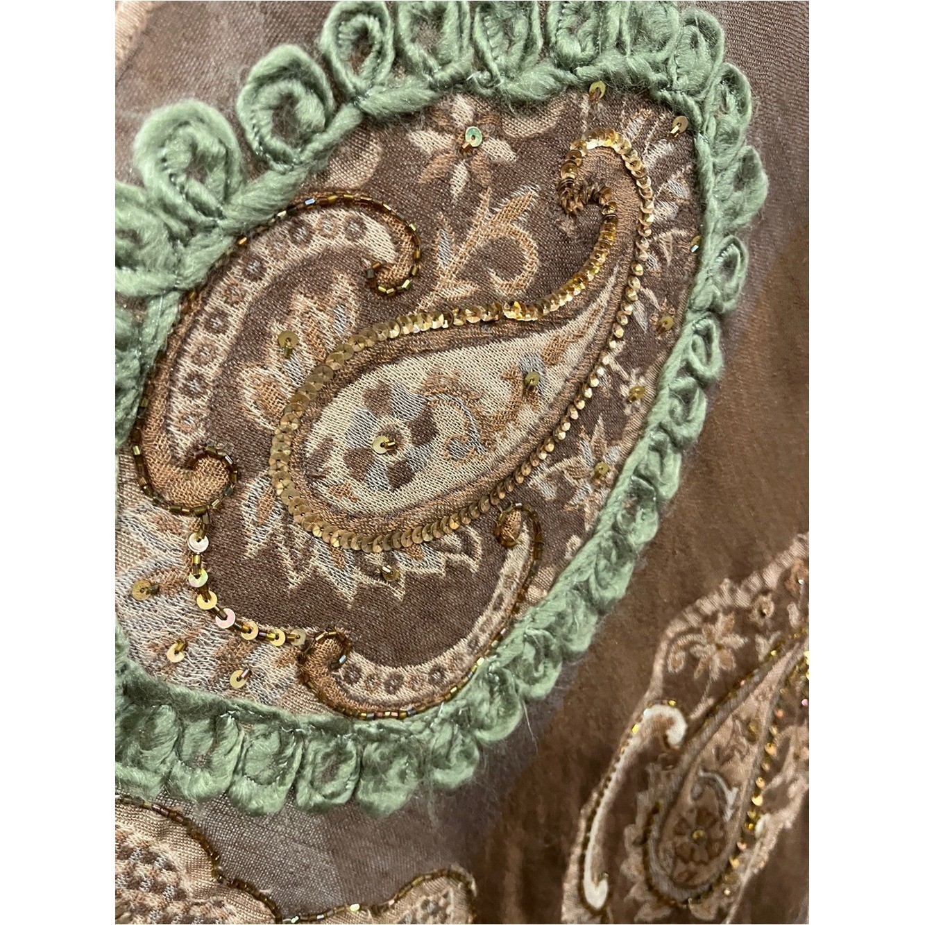 Soft Surroundings Brown Paisley beaded sequins Fringe Kimono