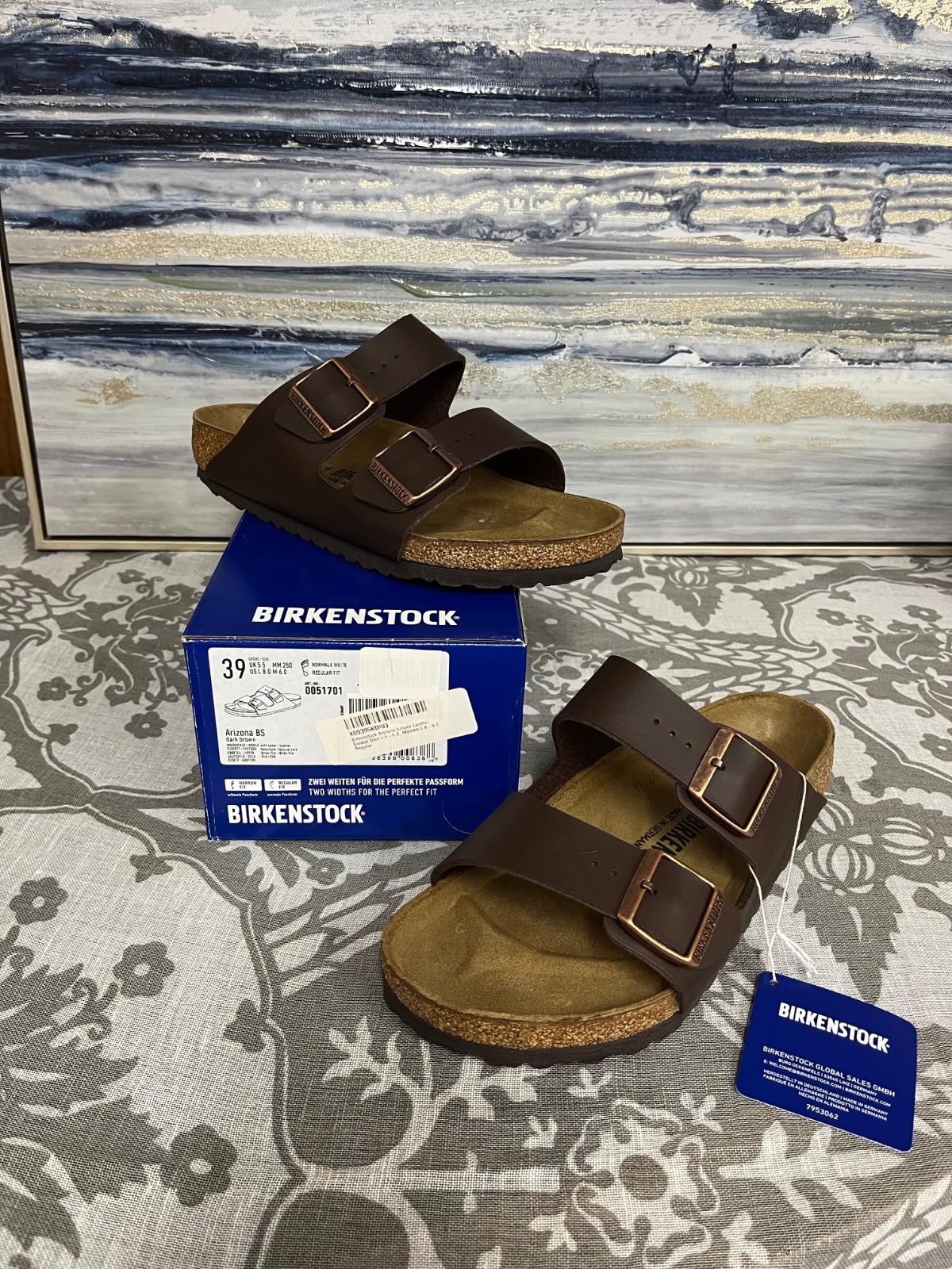 Birkenstock Arizona BS Leather Sandals Dark Brown EU Size 39