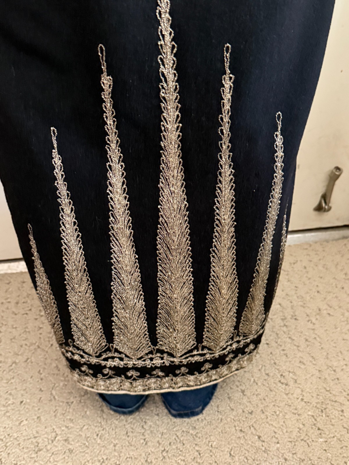 Vintage Handmade Black Wool Caftan Hand Embroidered Artisan Ceremonial Robe Maxi
