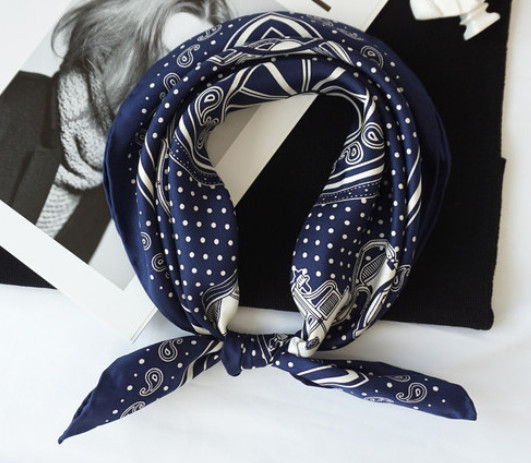 100% twill Silk 20″ Square Scarf Women man neckerchief Wrap dot blue navy