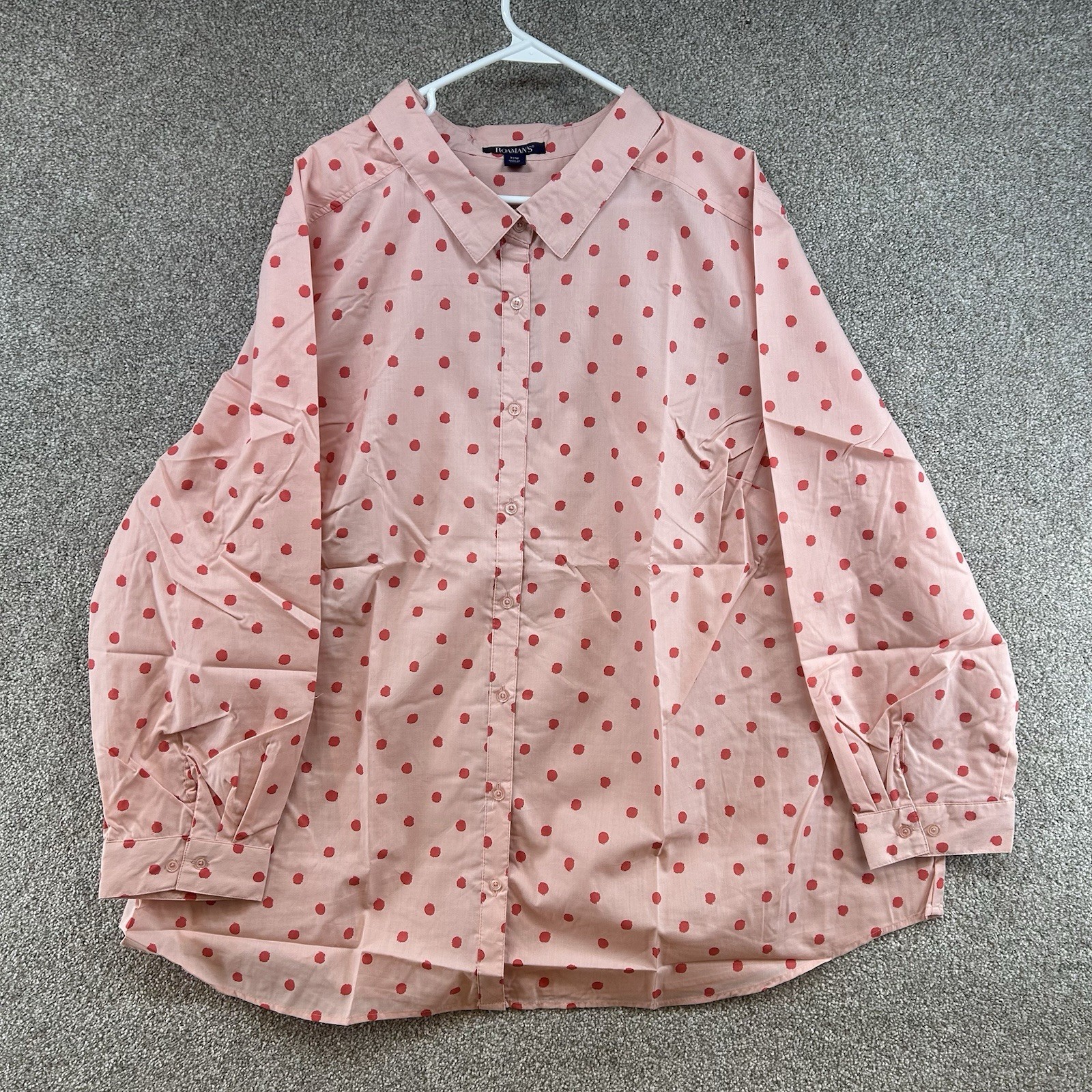 NWOT Roman’s Women’s Button Front Shirt Size 32W Pink Red Polka Dot Blouse Plus