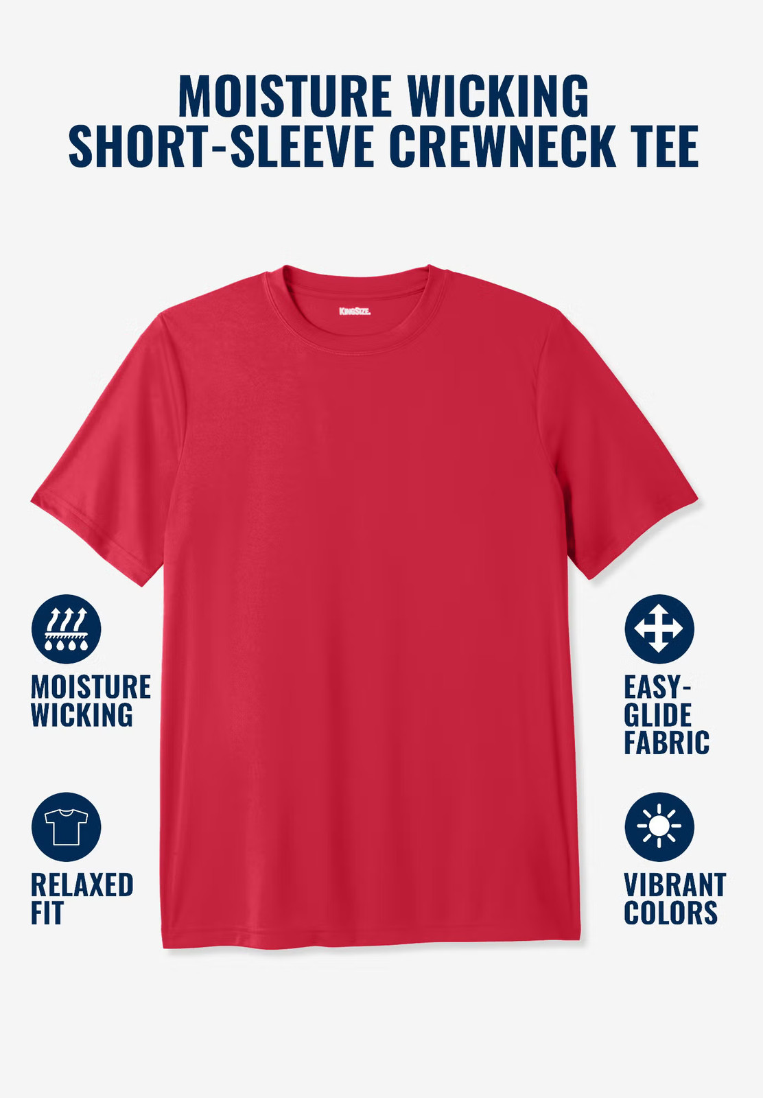 Kingsize Men’s Big & Tall Moisture Wicking Short-Sleeve Crewneck Tee