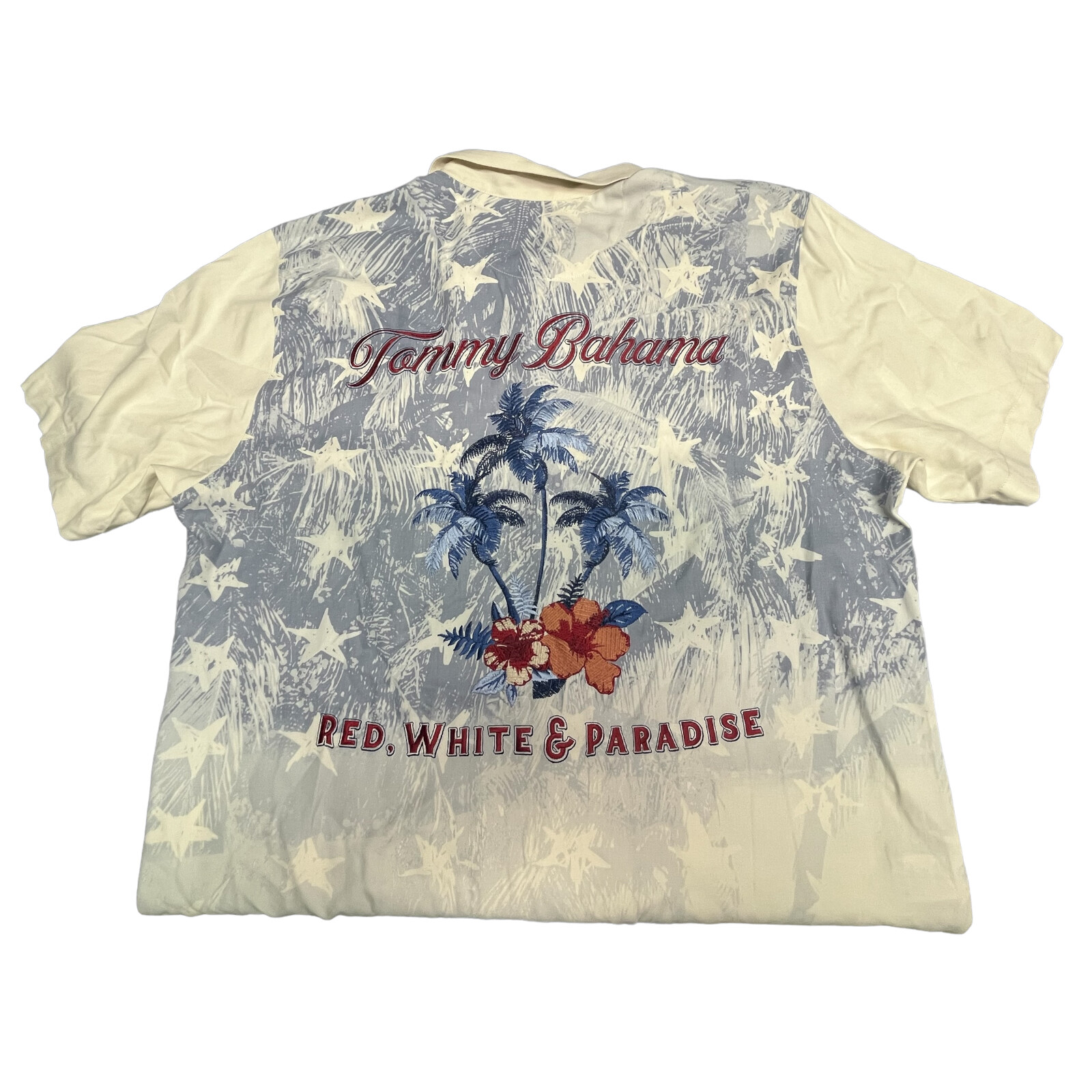 Tommy Bahama Red White & Paradise Embroidered Ivory 100% Silk Short Sleeve $158