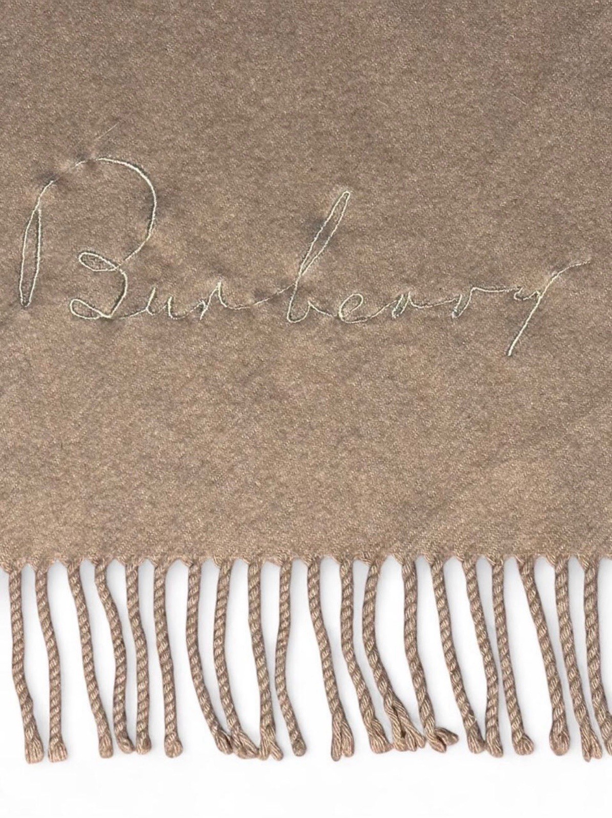 Vintage Tan Burberry Scarf With Embroidered Logo 100 % Cashmere