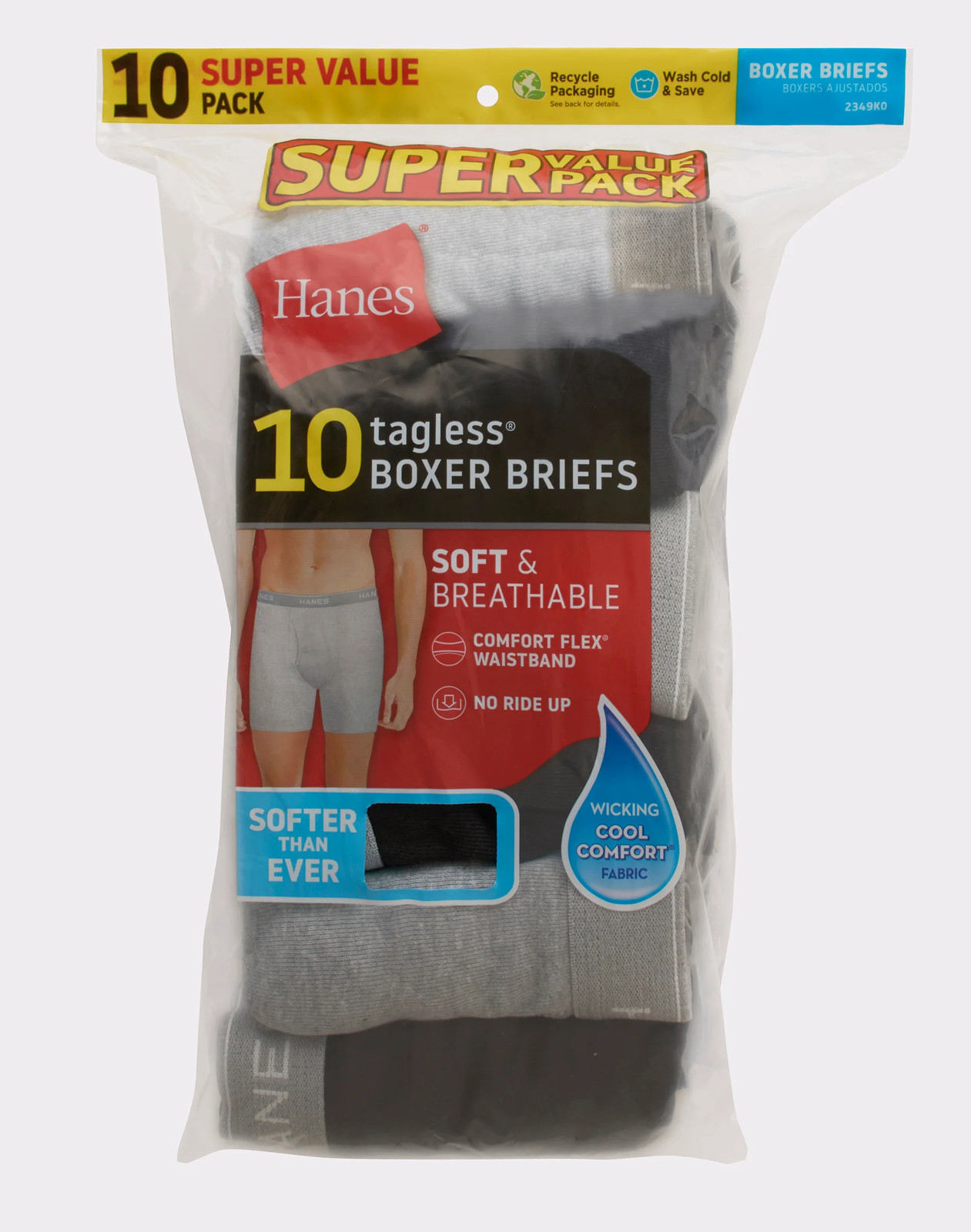 Hanes Boxer Briefs 10-Pack Men’s Tagless Comfort Flex Waistband Soft Tag Free