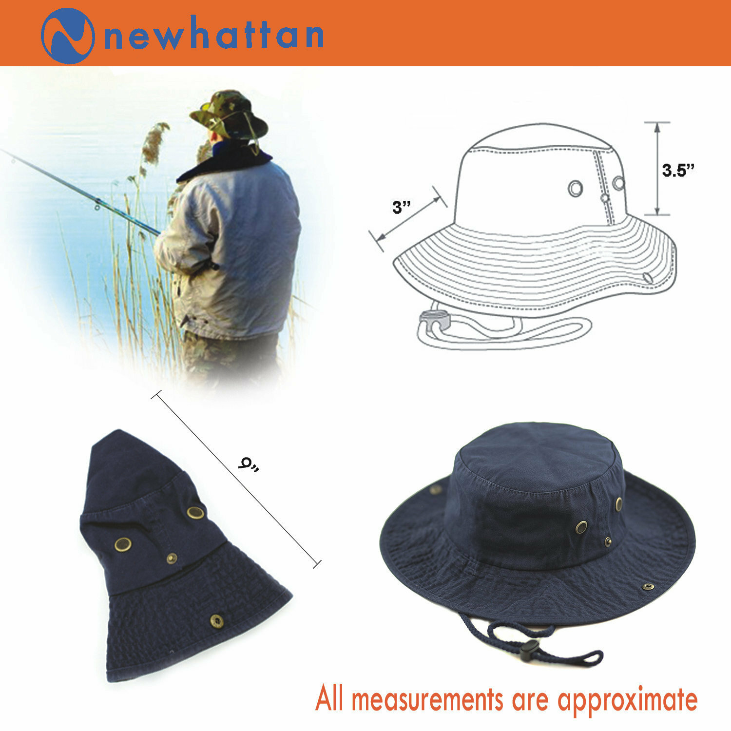 Newhattan Safari Bucket Hat Fishman Chinstrap 100% Cotton [CAMO 65cotton 35poly]