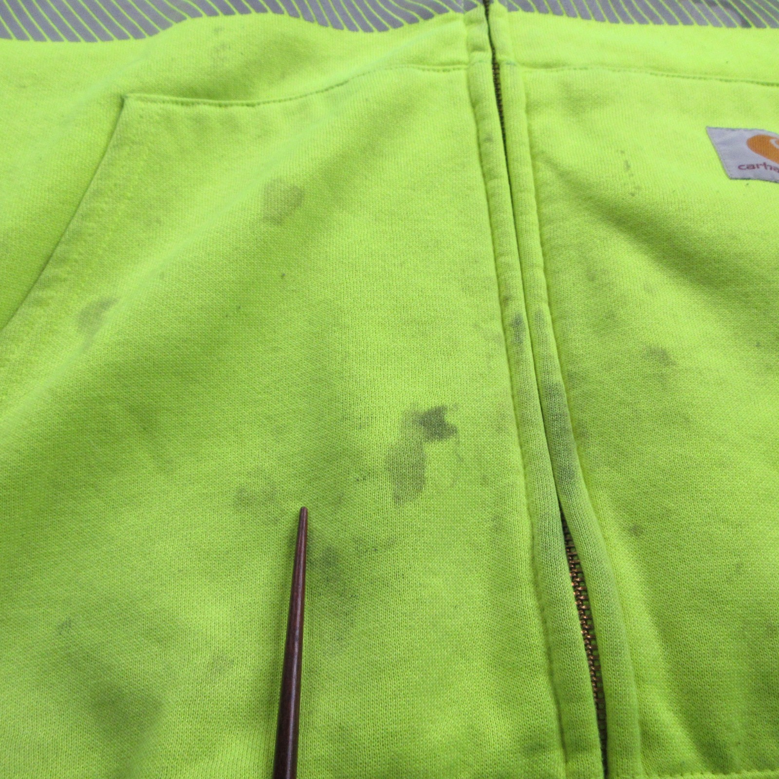 Carhartt Hi-Vis Hoodie Mens Large Yellow Fleece Full Zip Workwear