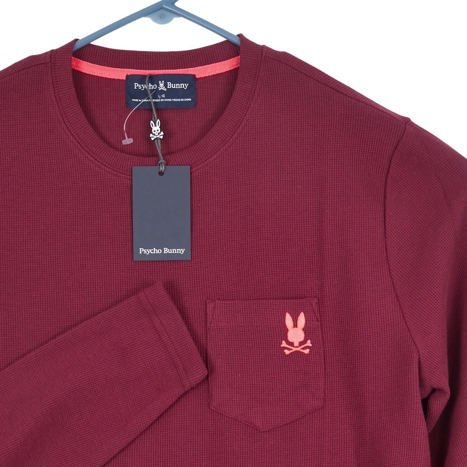 Psycho Bunny Mens 2XL Crimson Waffle Knit Long Sleeve Pocket Tee Shirt NEW