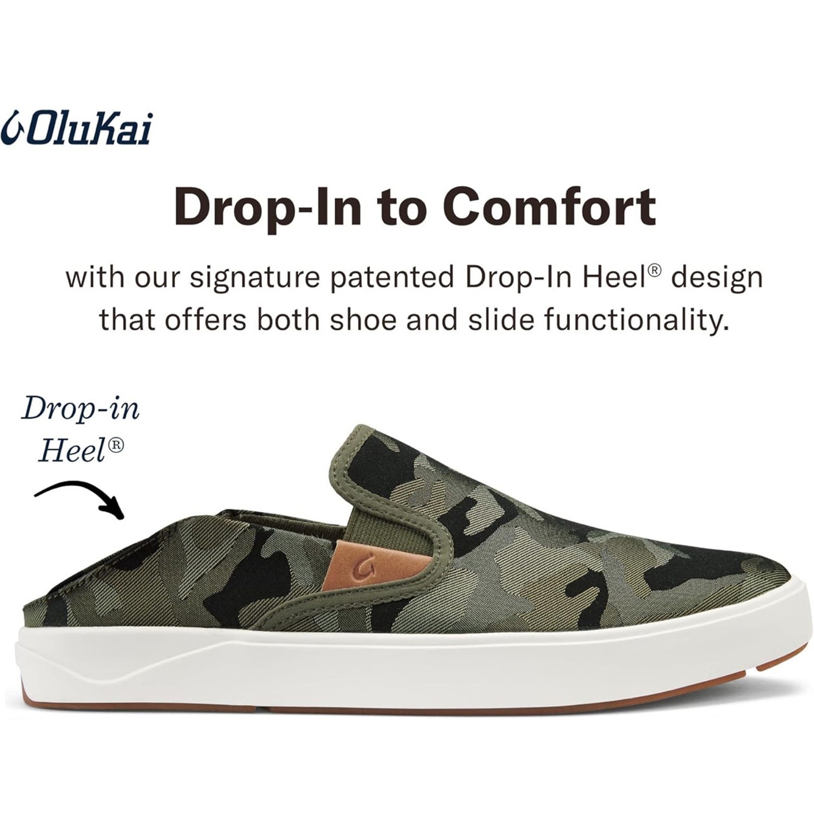 OLUKAI Lae’ahi Pa’i Mens Size 9 Slip On Camo Green Boat Shoes 10444-6ZKE