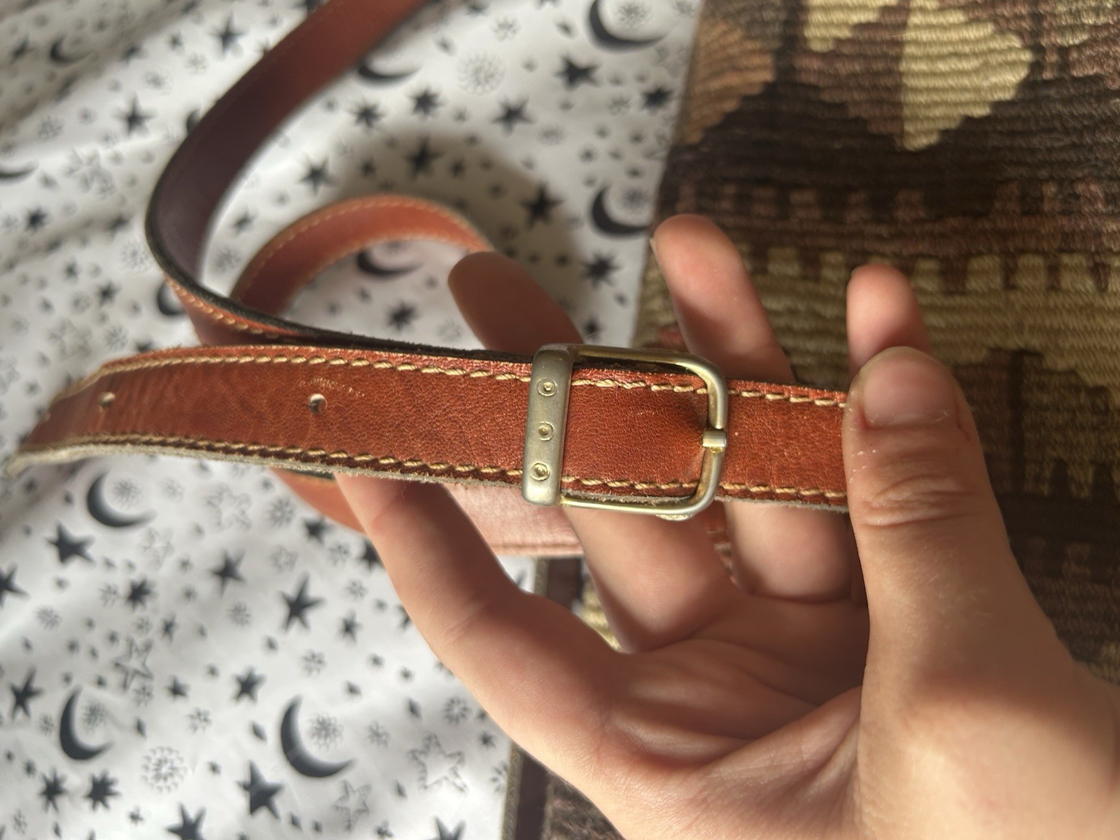 Vintage Genuine Kilim Wool Leather Woven Crossbody Shoulder Bag Made in Turkey