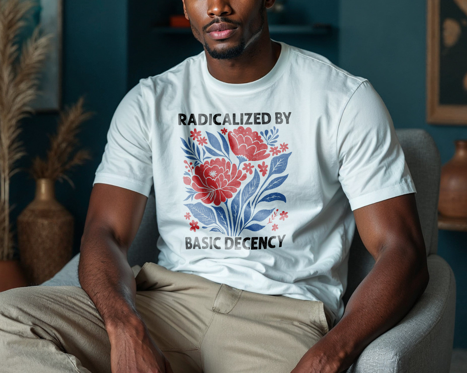 Radicalized by Basic Decency T-Shirt Political Activism Floral Equality A83