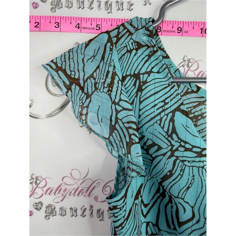 Reitmans y2k top Aqua & Brown Printed Wrap-Front Cap-Sleeve Top
