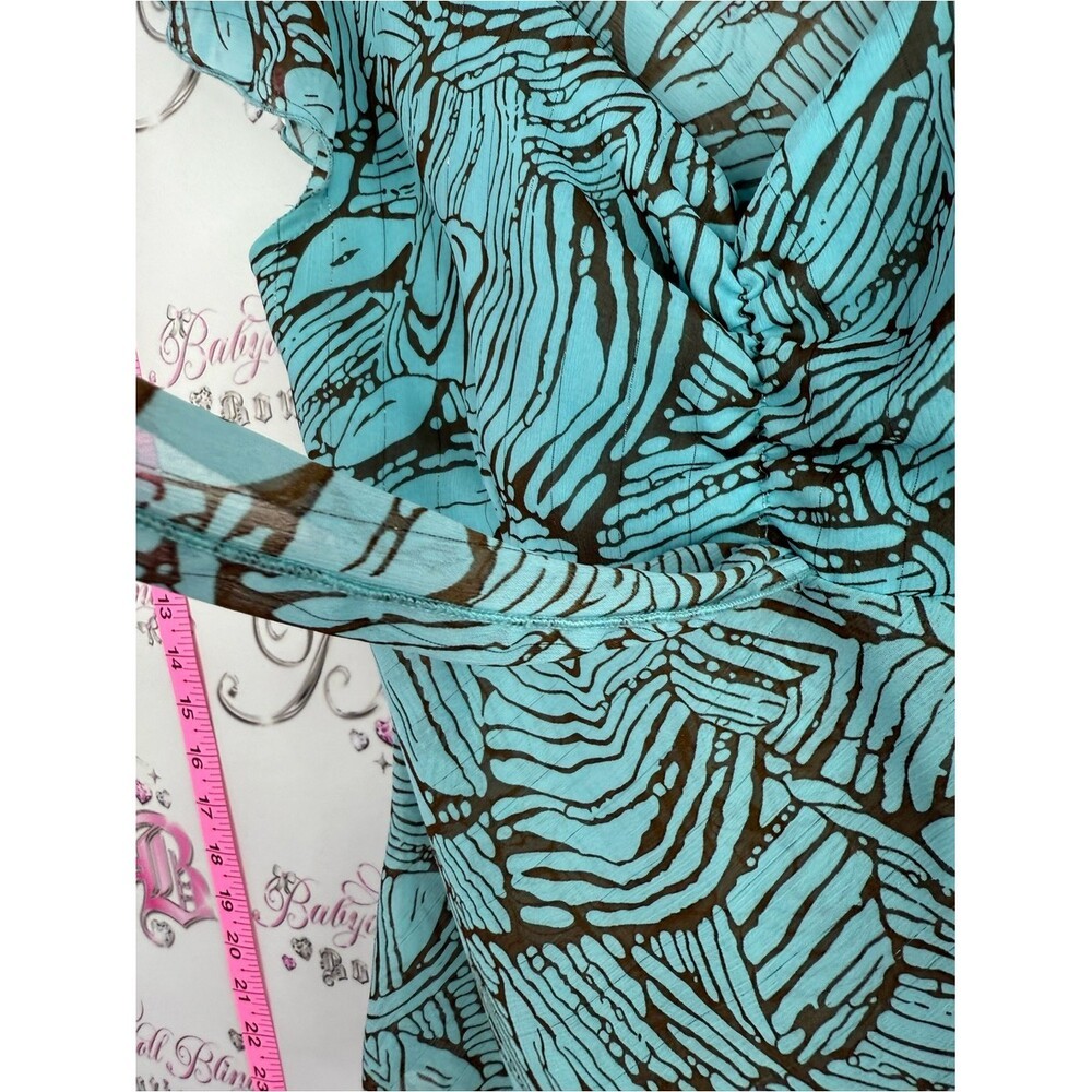 Reitmans y2k top Aqua & Brown Printed Wrap-Front Cap-Sleeve Top