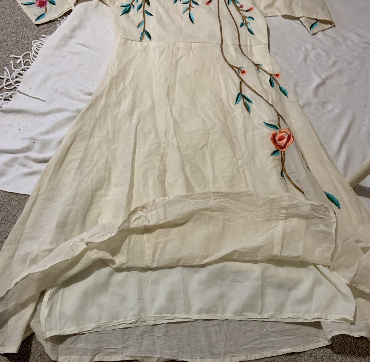 Floral Embroidered Kurti dress one size l/xl cotton handmade fully lined gown