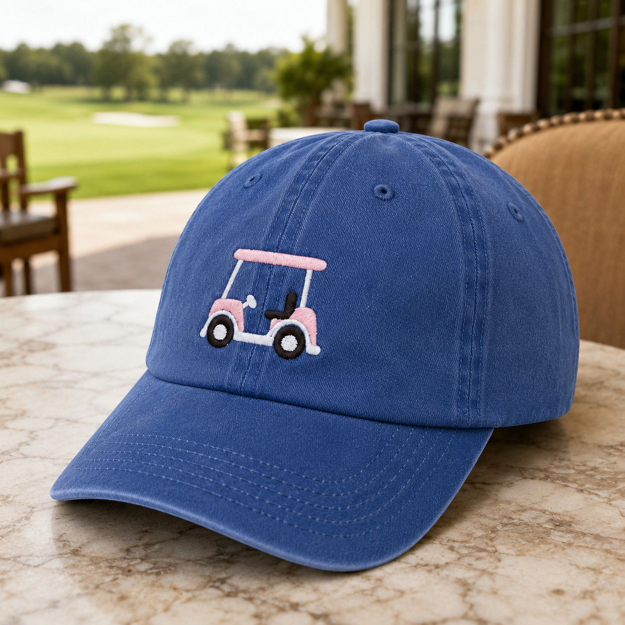 Embroidered Golf Cart Baseball Hat, Country Club Sporty Dad Cap