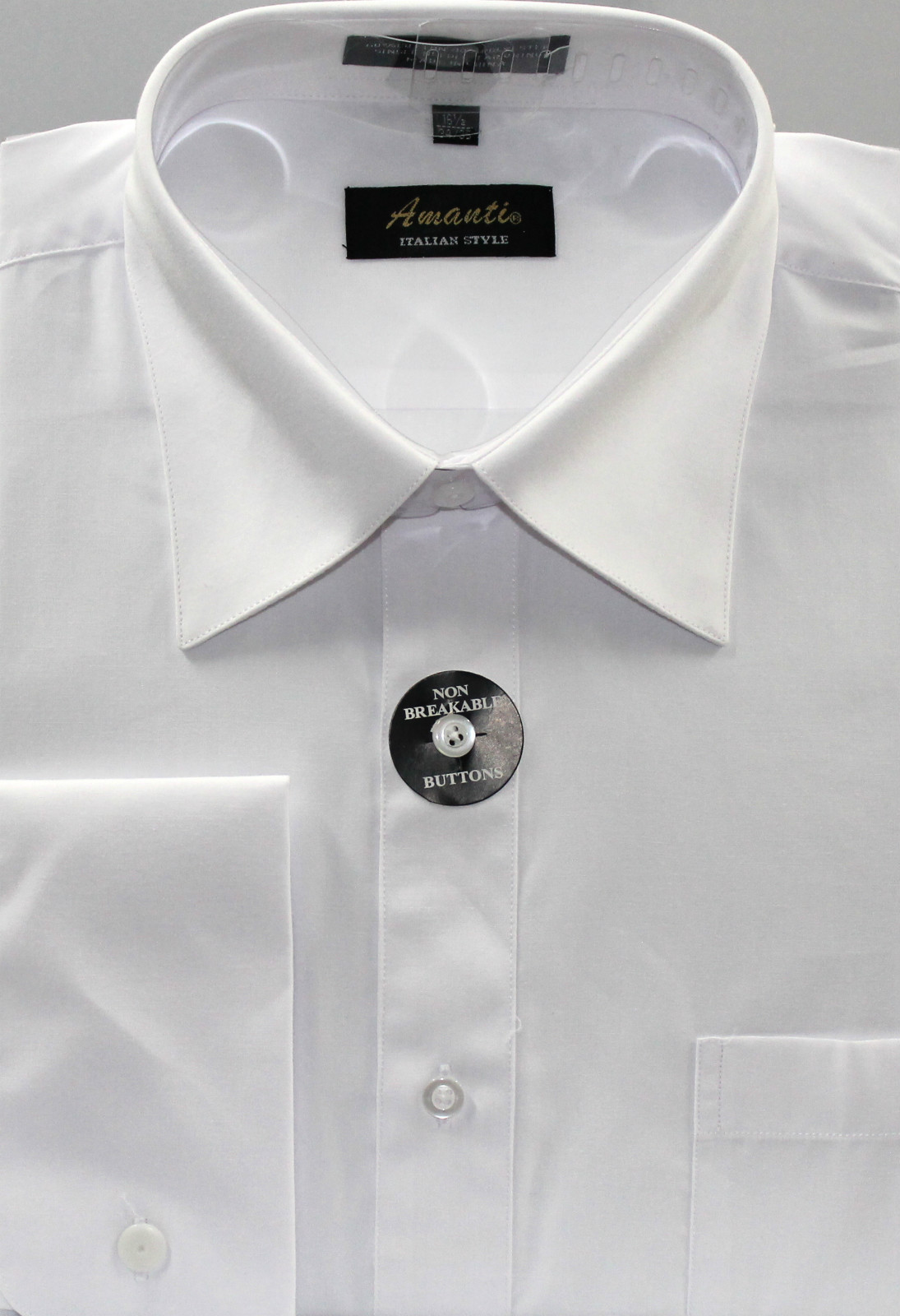 French Cuff Dress Shirt Plain White Amanti Wrinkle-Free Cotton Blend Modern Fit