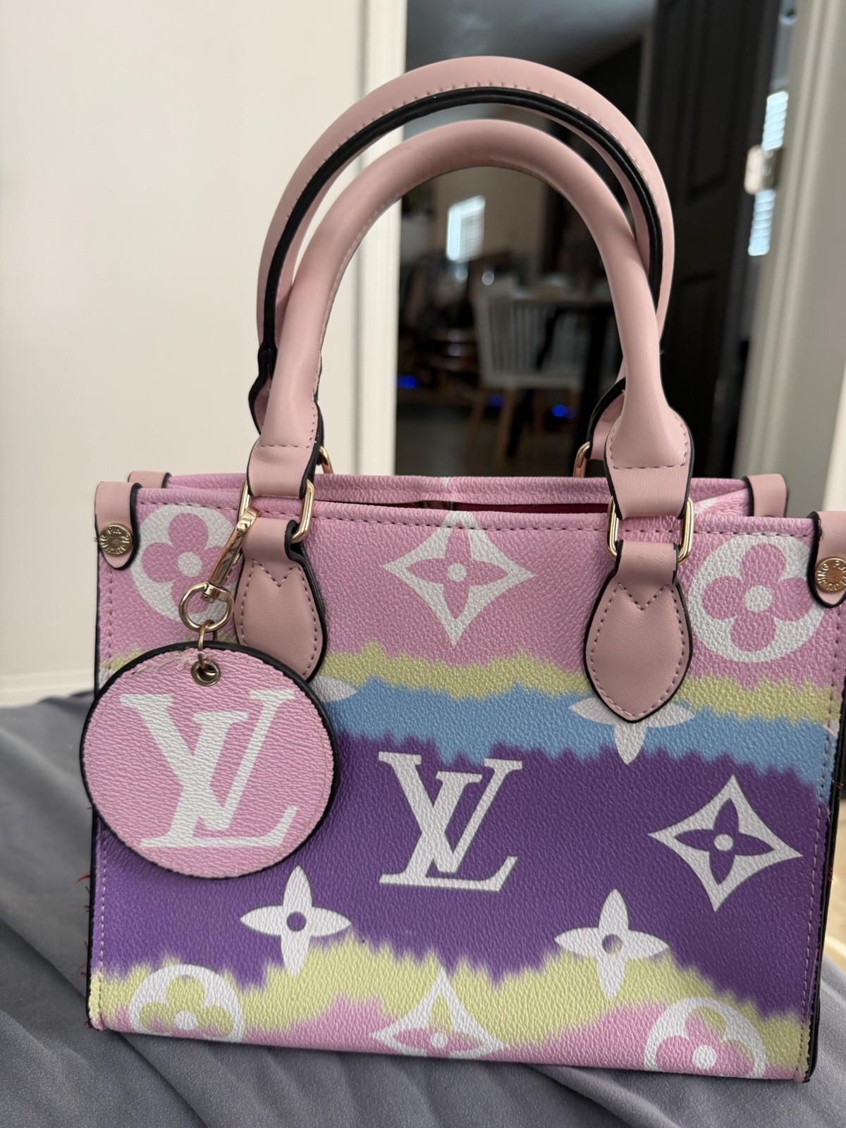 Louis Vuitton Monogram Multicolor Small Tote Top Handle Bag w/ Charm