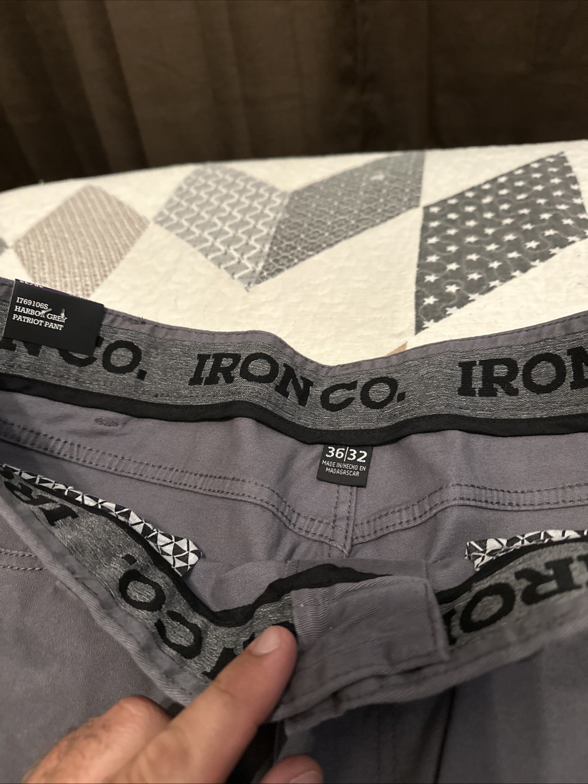 IRON CO MENS CLASSIC STRETCH PATRIOT 5 POCKET PANTS STRAIGHT LEG GRAY 36×32
