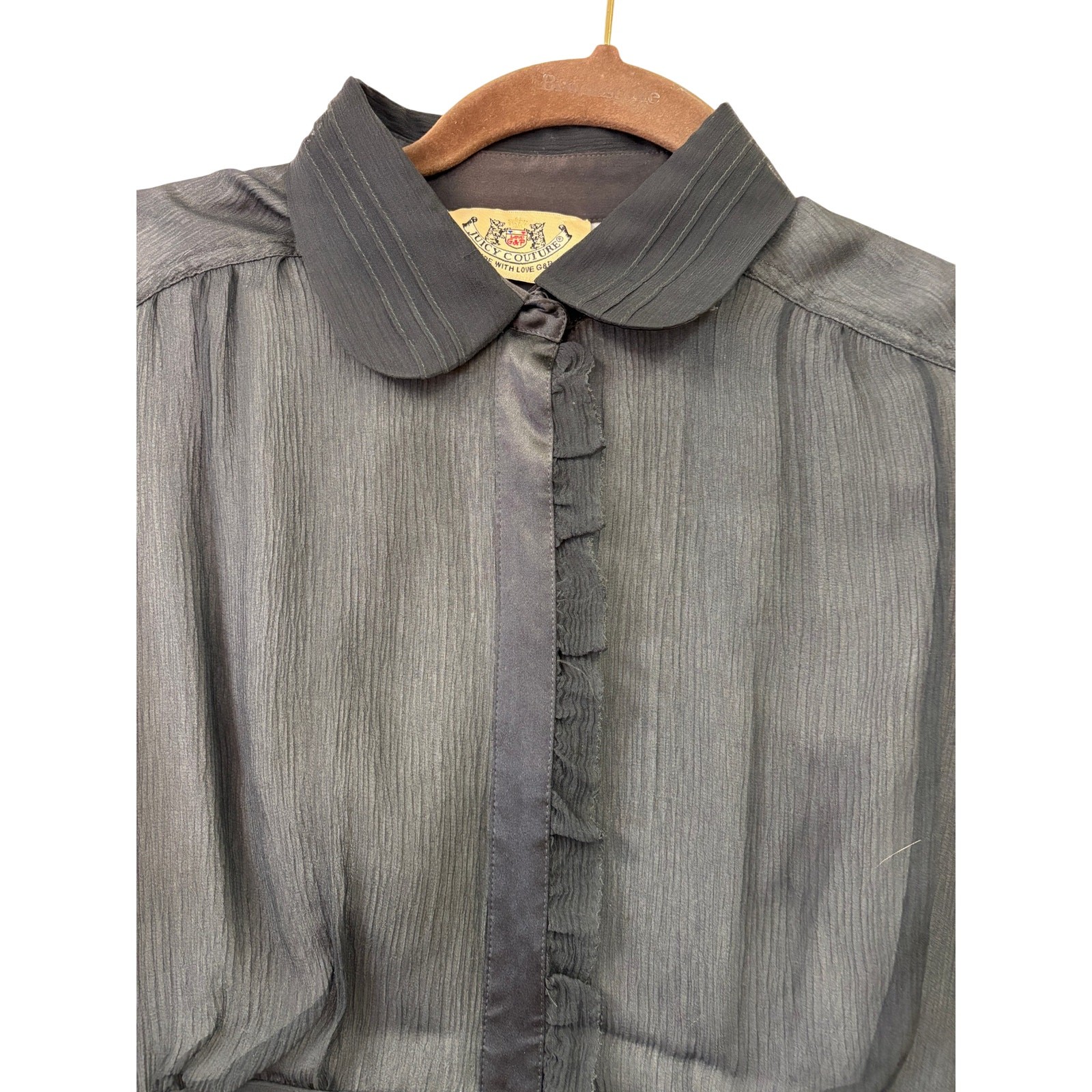 Juicy Couture Black Chiffon Dress Women’s Small Ruffle Peter Pan Collar